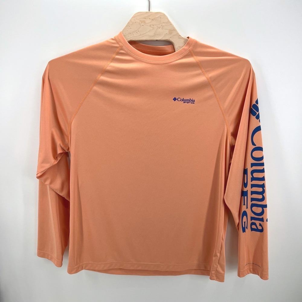 Columbia PFG Shirt Mens Large Peach Orange Long Sleeve Omni-Shade FM1090 Fishing